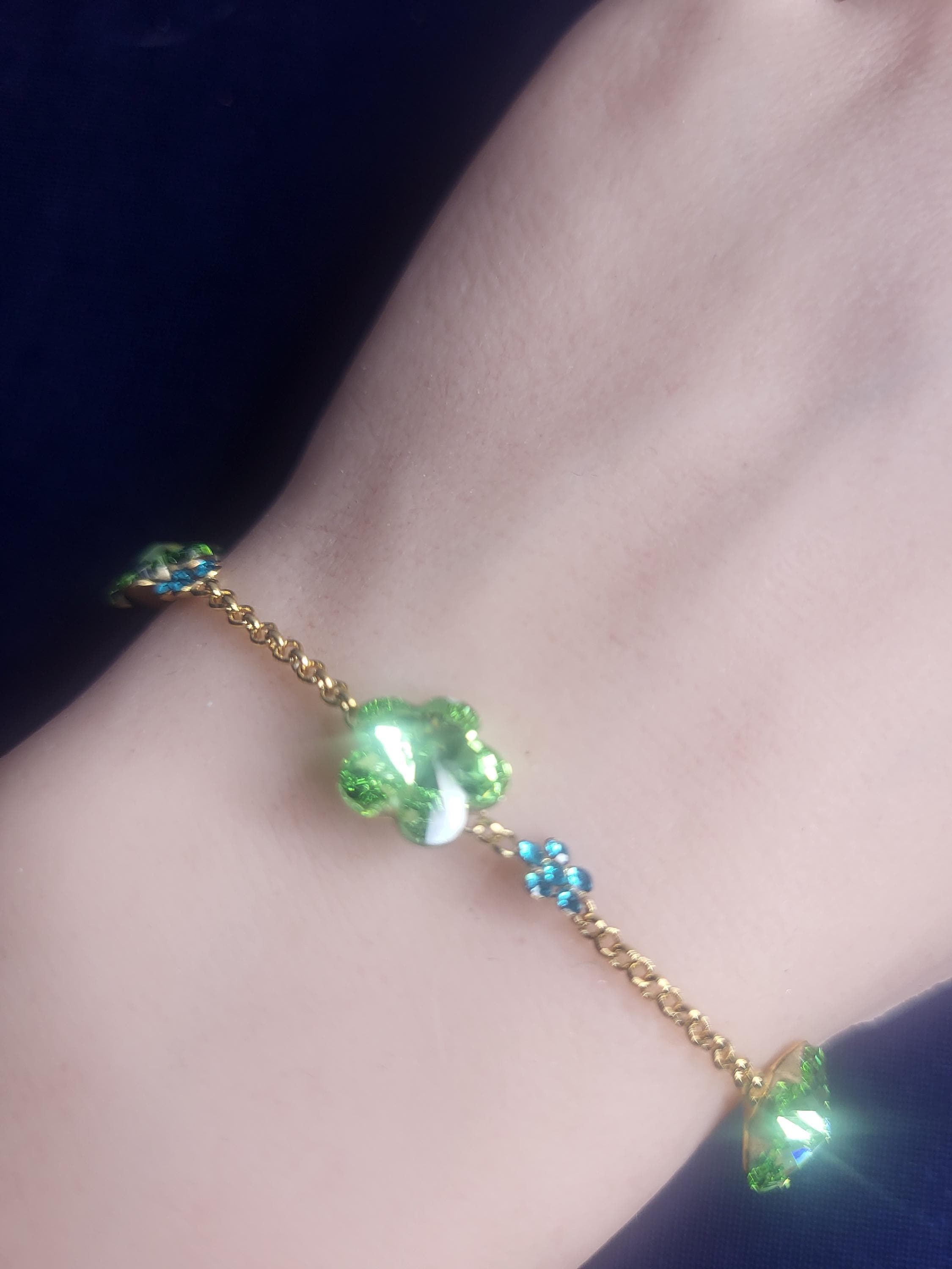Green zircon crystal flower charm bracelet