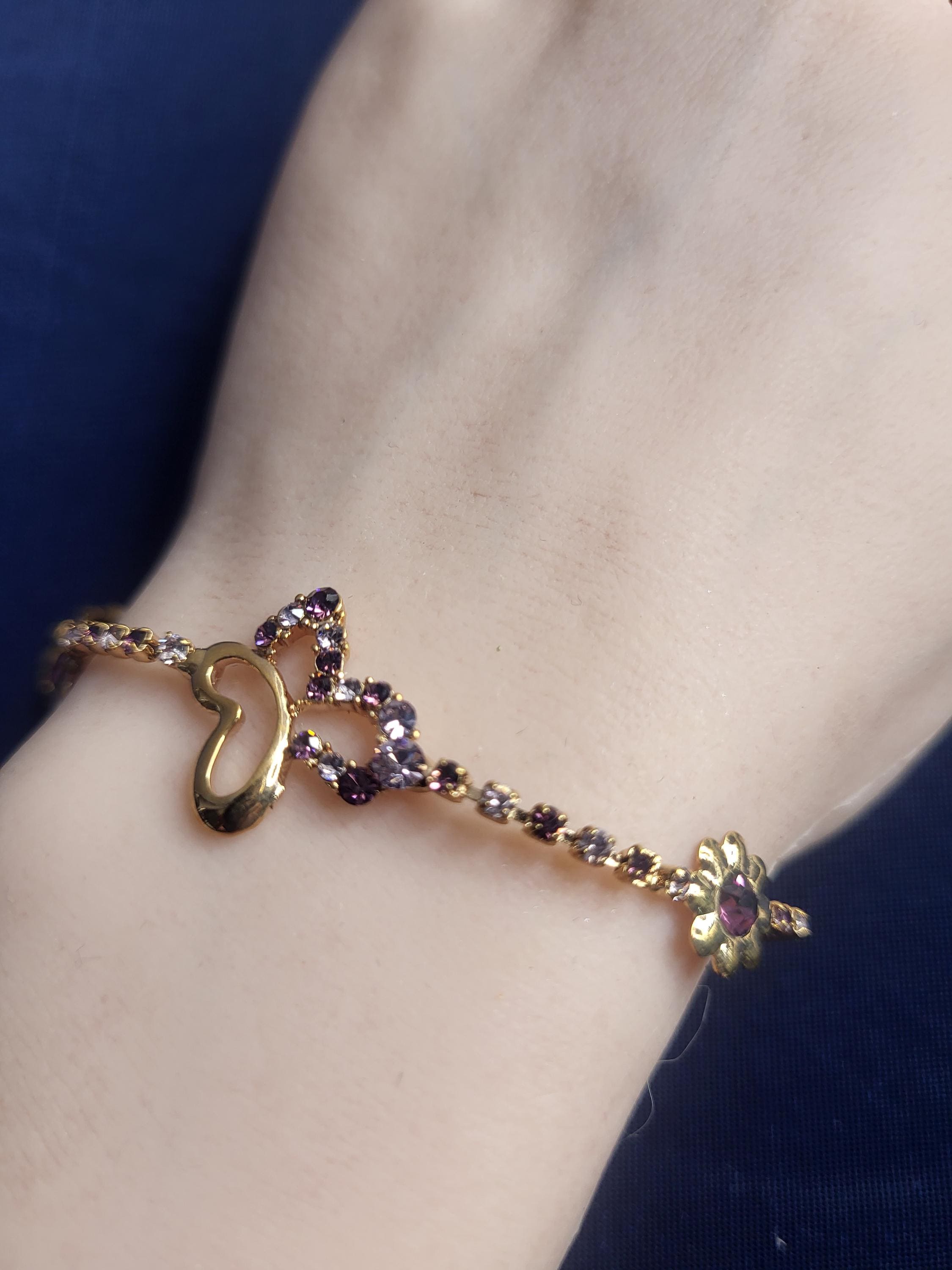Elegant crystal blossom butterfly bracelet